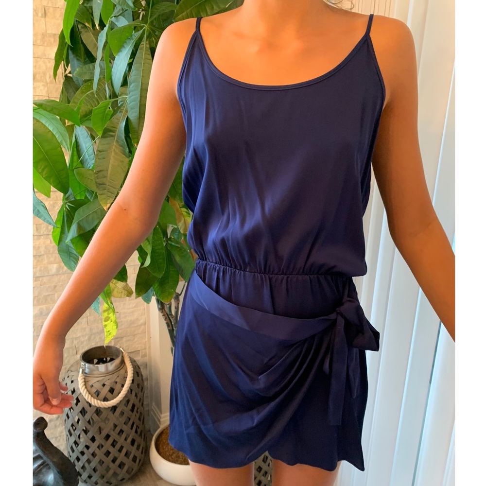 New JENNIFER HOPE navy blue tie waist tank dress